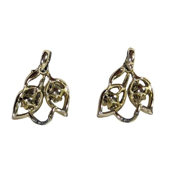 Gold Tone Floral Pendant Charm Jewelry Clear Rhinestones Set of 2 Vintage 1960s - Picture 2 of 5